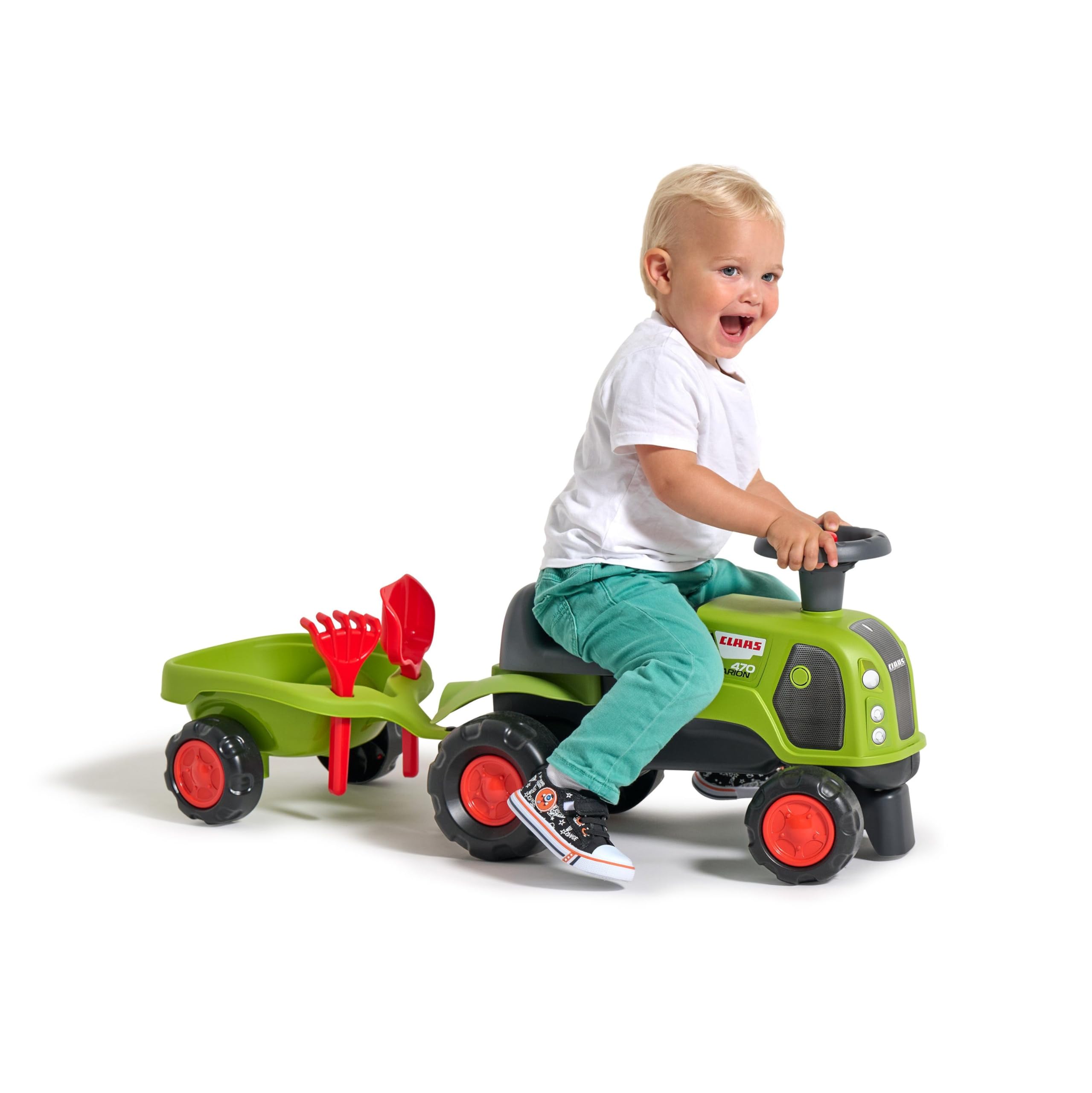 Falk - Porteur Tracteur Claas - avec remorque - Dès 12 Mois - 90% de Plastique recyclé - Fabriqué en France - 312C, Vert