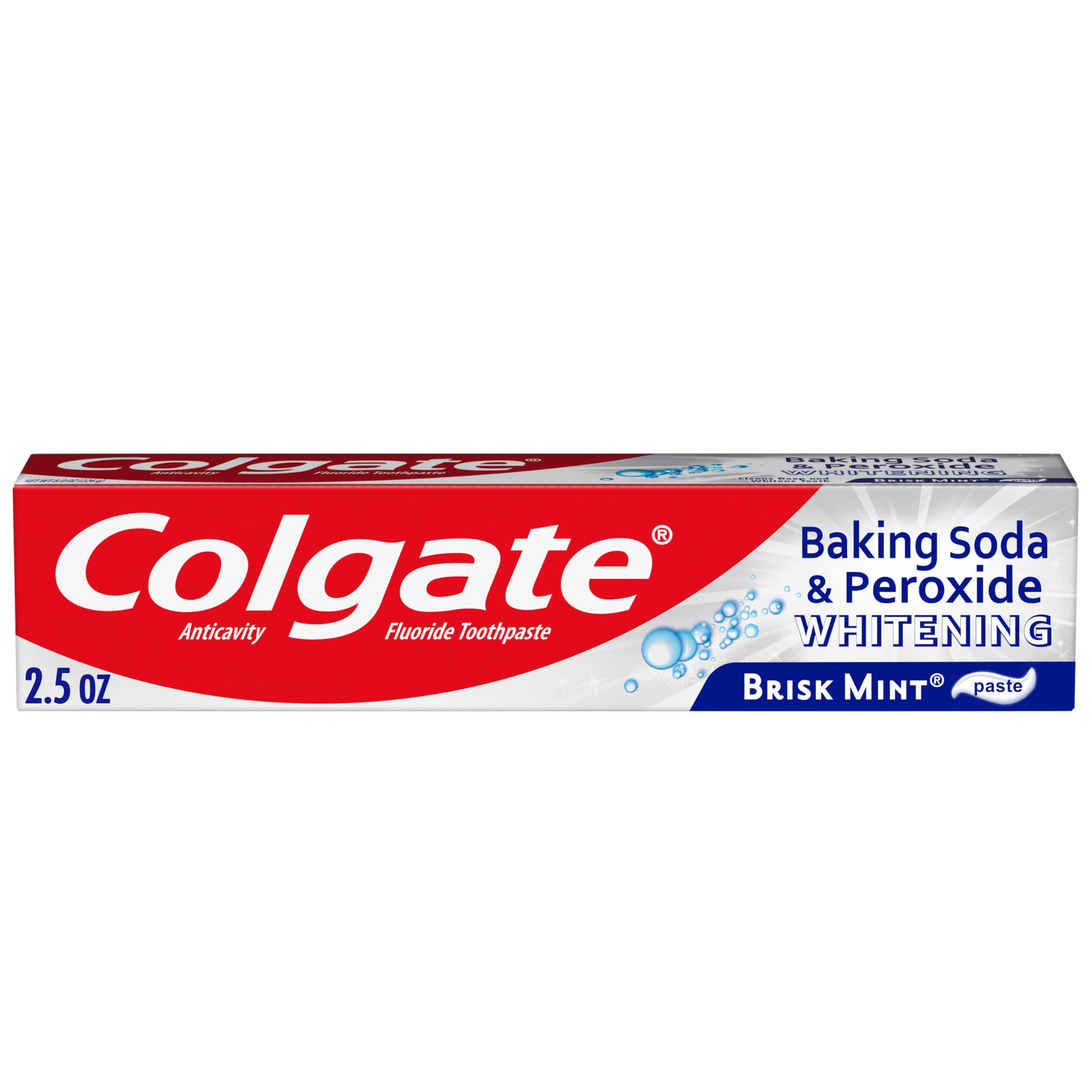 Colgate Baking Soda and Peroxide Whitening Toothpaste, Fluoride Formulated, Brisk Mint, 2.5 oz