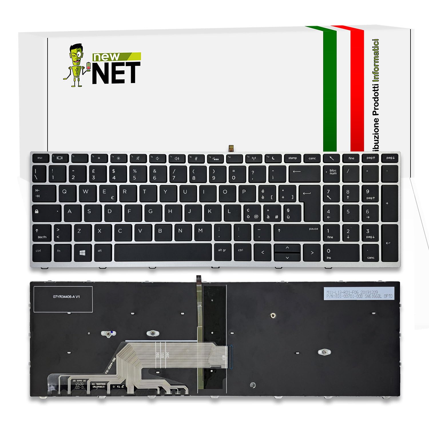 new net - Tastiera Compatibile con Notebook HP ProBook 650 G4, 650 G5, 655 G4, 655 G5 [Frame Argento - Retroilluminata - Layout ITA]