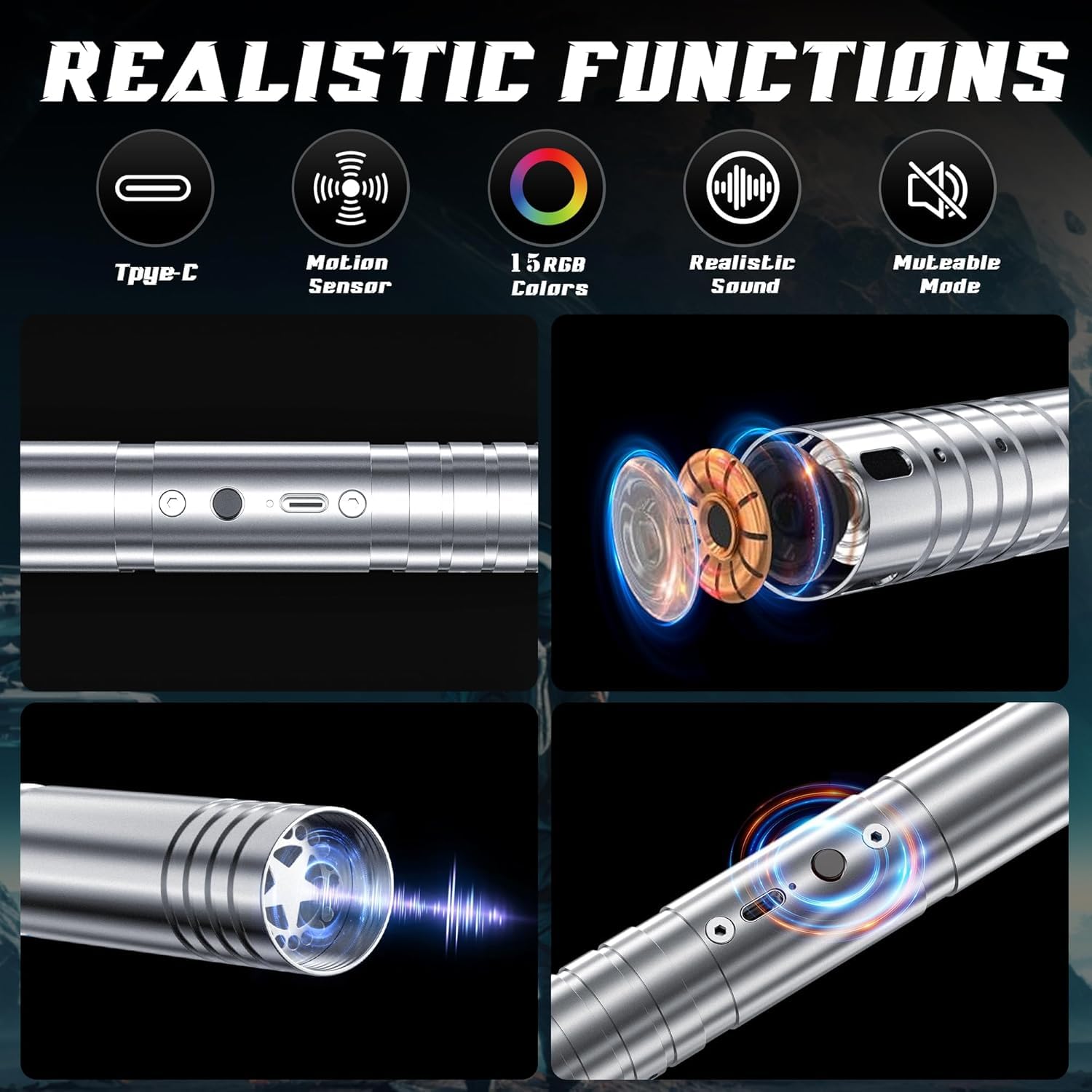Lightsaber, Dueling Metal Hilt 15 Colors Changeable Light Saber, USB Rechargeable Lightsabers with Metal Handle - Image 4