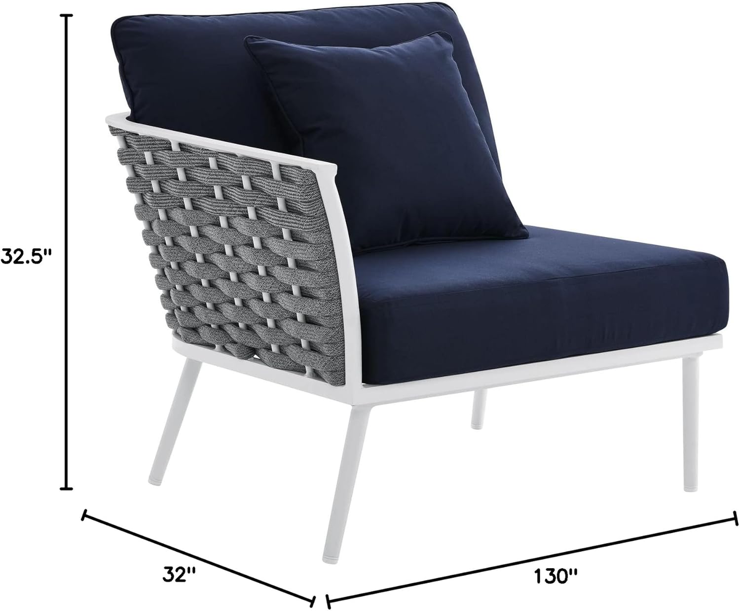 Modway Stance Outdoor Patio Woven Rope Aluminum Large Sectional Sofa in White Navy