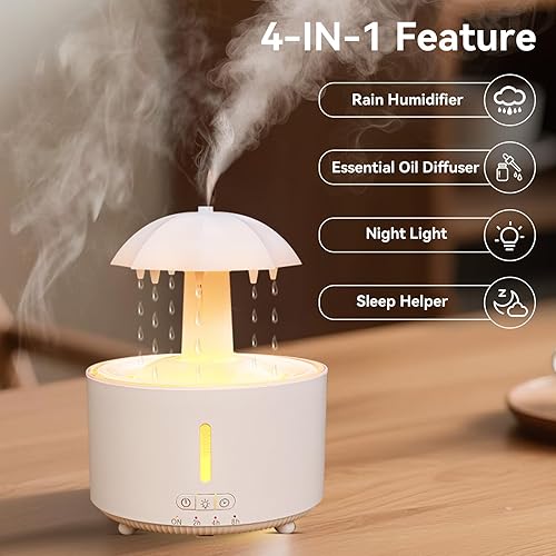 Miniatura 5 de V99 Humidificadores para dormitorio, difusor de aromaterapia, humidificador de nubes y niebla fría, rotación de 360, ultra silencioso, función de