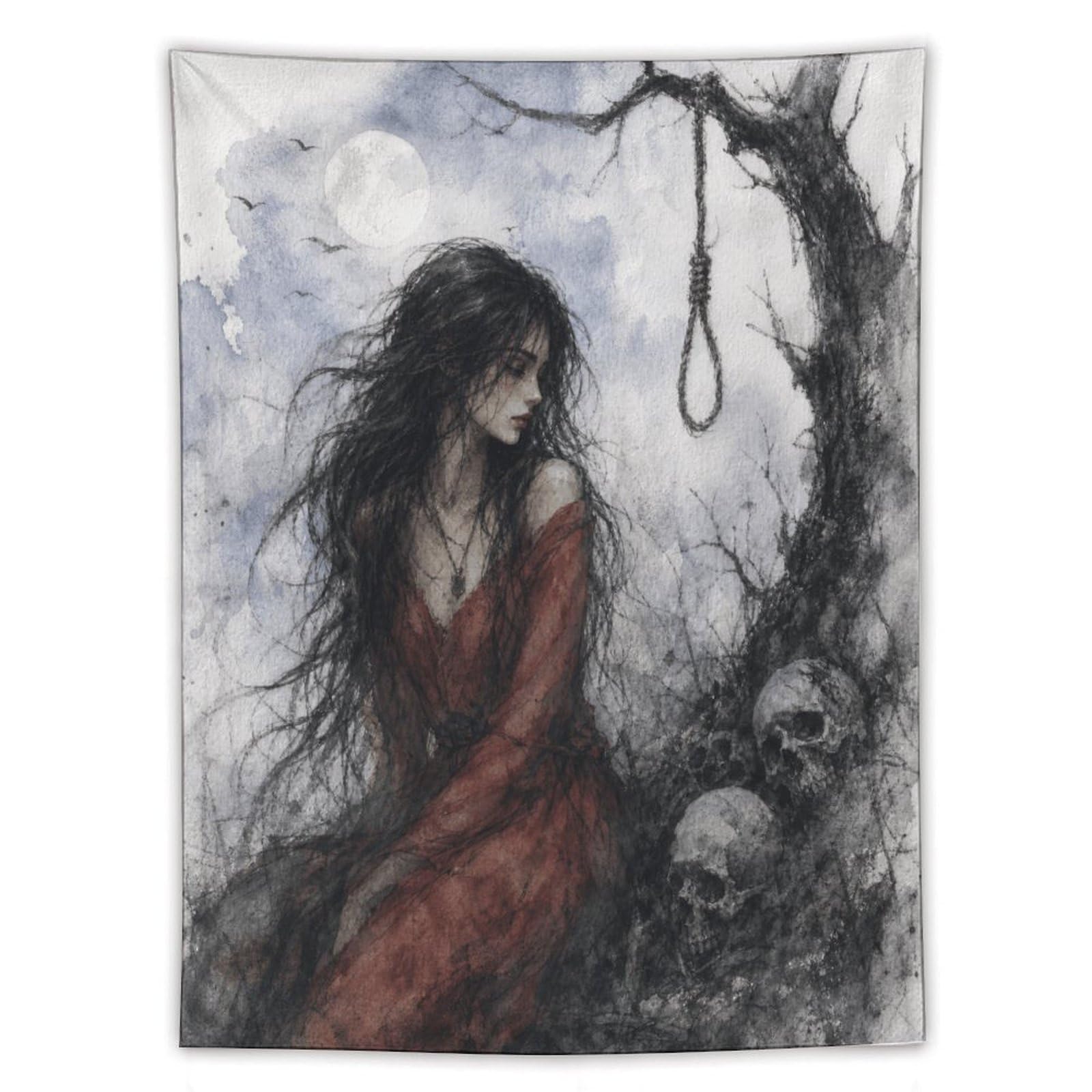 H3B8U2Y5 Woman by Hanging Noose Wall Tapestry, Gothic Oil, Dorm Room