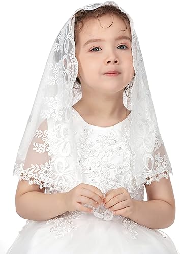 Miniatura 5 de PAMOR Velos de primera comunión para niñas, velo de capilla de encaje, velos de mantilla, velo de iglesia latina para bautismo católico en forma de D