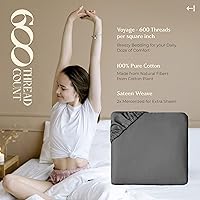 Vista 74 de MAYFAIR LINEN Twin XL Fitted Sheet Only - 100% Egyptian Cotton 600 Thread Count 16" Deep Pocket Fitted Sheet Twin XL, Cooling Sateen Elastic Bottom