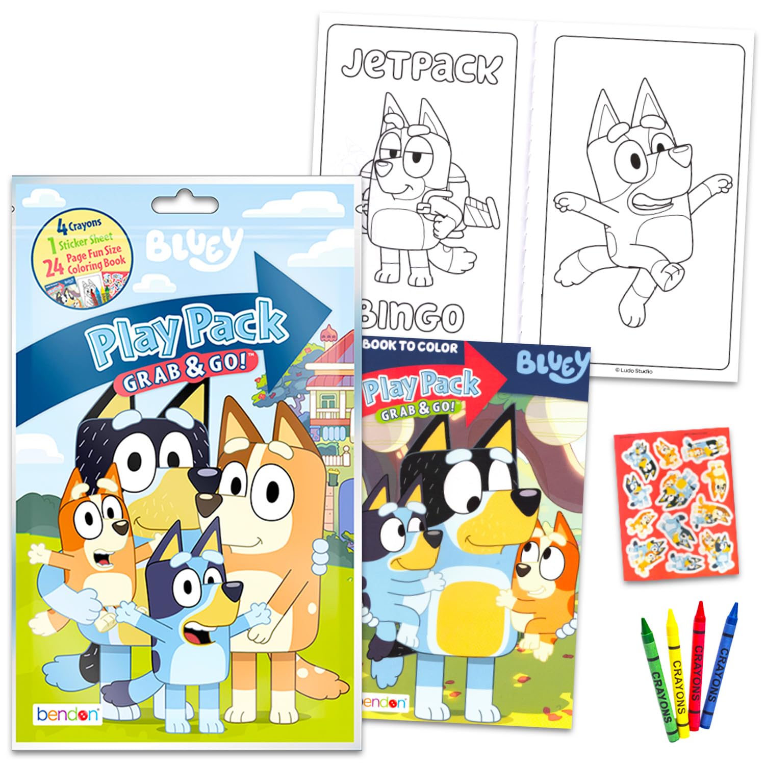 Bluey Easter Gift Bag Coloring Set - Bundle with 4 Coloring Activity Books, Easter Egg Print Cellophane Bag, Twist Tie, Stickers | Bluey Easter Gift Basket Stuffers