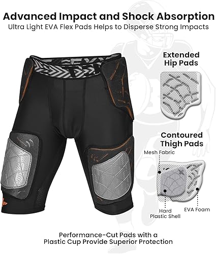 Miniatura 3 de Exxact Sports Gladiator - Faja de fútbol para adultos de 5 almohadillas para hombres con cadera, muslos, almohadillas para coxis, pantalones cortos