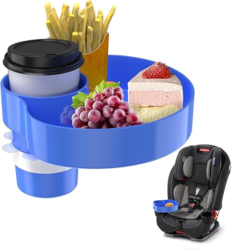 Miniatura 12 de [2 paquetes] Bandeja de asiento de automóvil para niños, bandeja de viaje con portavasos para niños pequeños, organizador de bocadillos para asiento