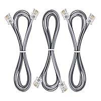 Vista 15 de Paquete de 3 cables de extensión de teléfono de 1 pie con enchufes RJ11 6P4C estándar para teléfono fijo y fax (3, negro, 1 pie)