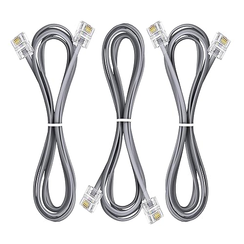 Vista 30 de Paquete de 3 cables de extensión de teléfono de 1 pie con enchufes RJ11 6P4C estándar para teléfono fijo y fax (3, negro, 1 pie) Negro