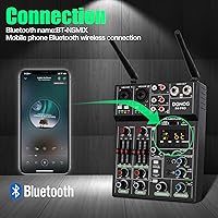Vista 8 de Mezclador de audio profesional, mezclador de sonido de 4 canales con micrófono inalámbrico doble, consola de tablero de sonido, MP3, Bluetooth, 48V