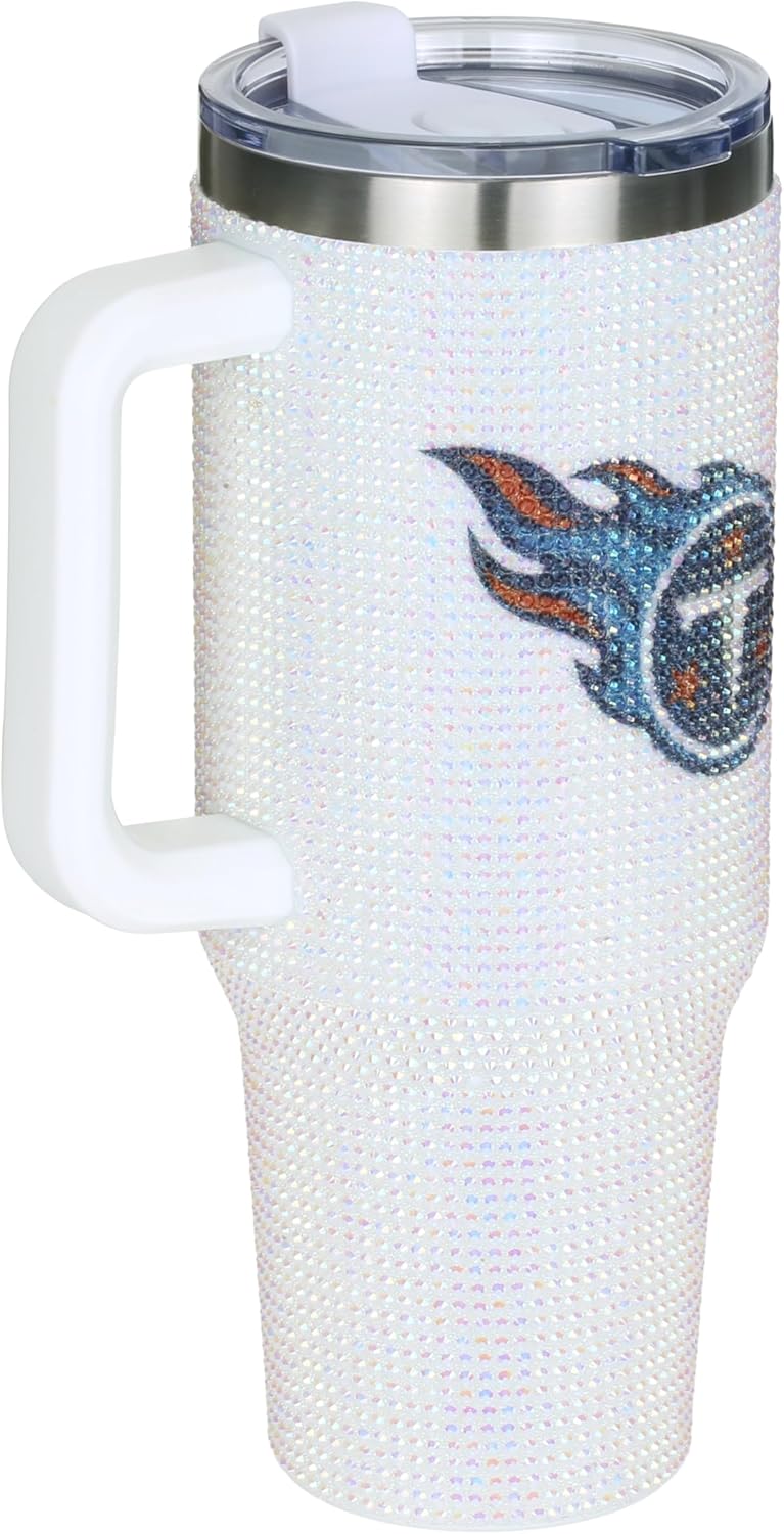 The Memory Company Officially Licensed NFL 40oz Stainless Steel Tumbler - Double Wall Insulated Travel Cup with Handle and Straw Lid - Crystal Rhinestone Design - Image 3
