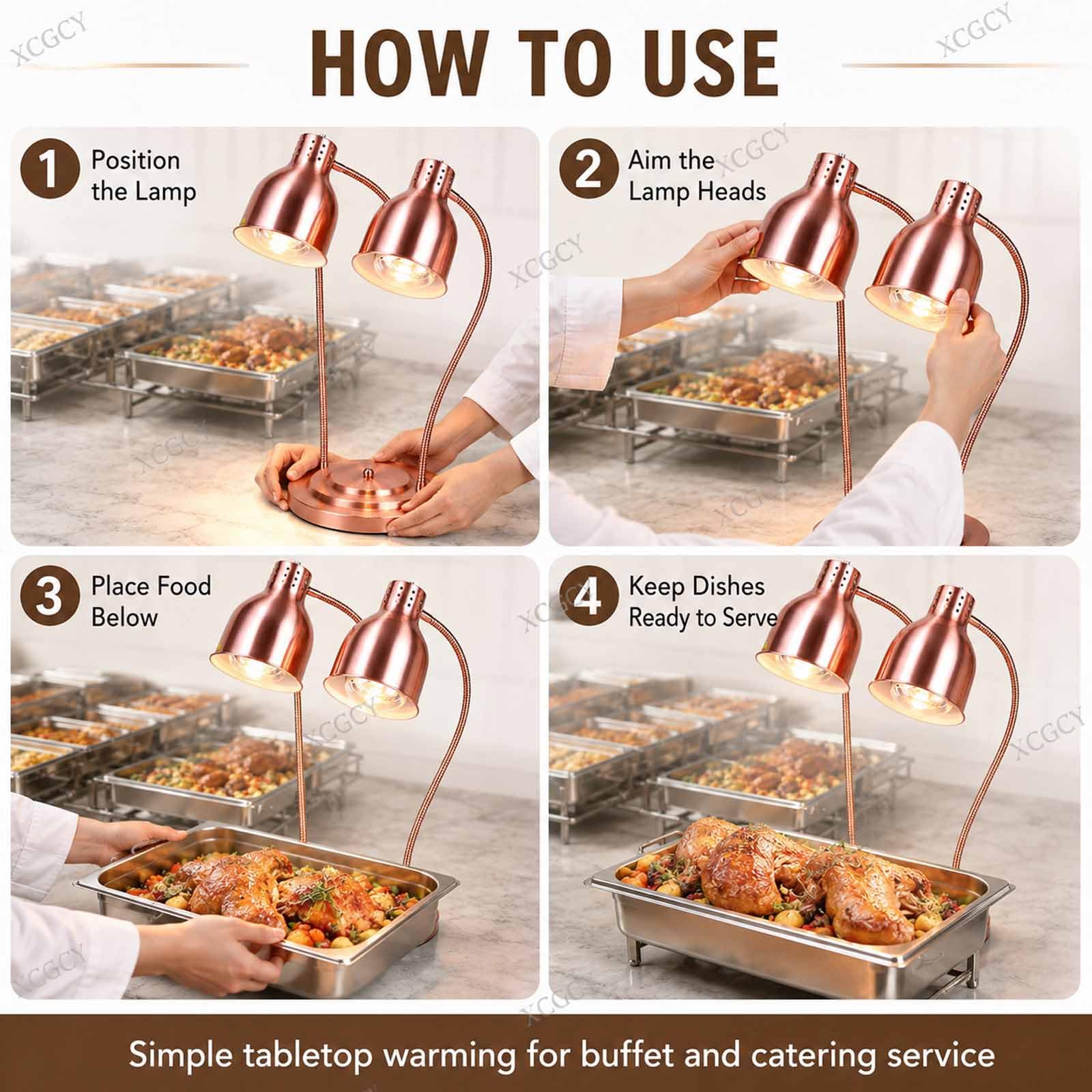 Lámpara De Mesa Térmica Infrarroja Comercial De 500 W con Doble Cabezal, Lámpara De Calor para Alimentos, 2 Bombillas 250 W, Cabezales 360° para Buffet, Catering Y Restaurante Rose Gold