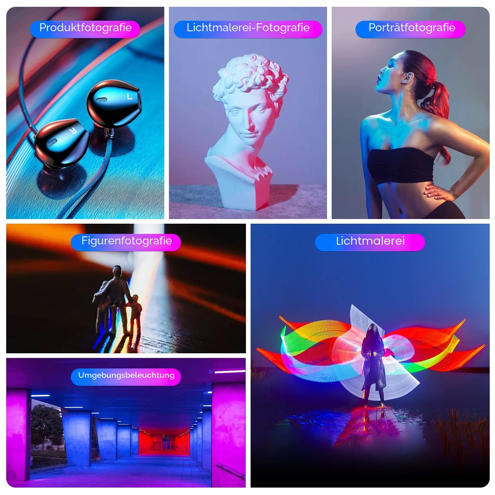 LUXCEO P400 LED Videoleuchte RGB Lichtstab Fotografie, 360° Volle Farbe RGB Tube Light, 500Lux@0.5m, 2500K-6500K, CRI95+, Helligkeit 0–100% einstellbar, 12 Effekte für Vlog,YouTube,Fotografie