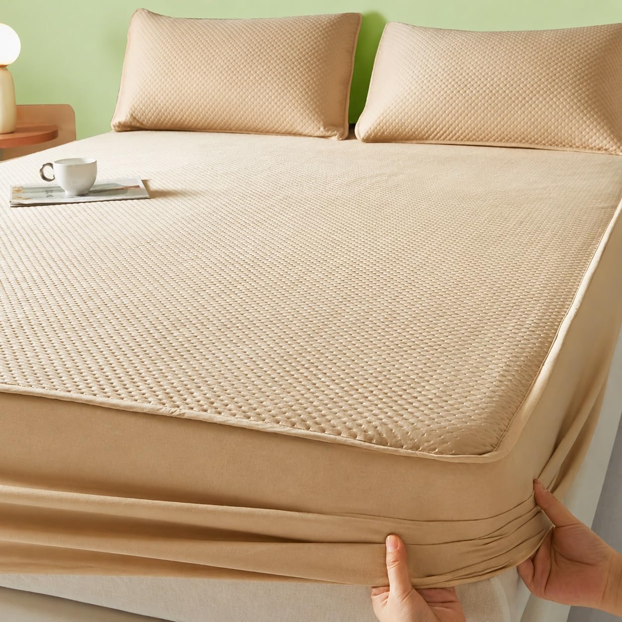 Sábanas Refrescantes & Sabana Refrescante Verano, Bolsillo de 30 cm de Profundidad, Ultrasuave y Transpirable en Poliéster para Camas Individuales, Dobles y Super King(Khaki,180x200cm)