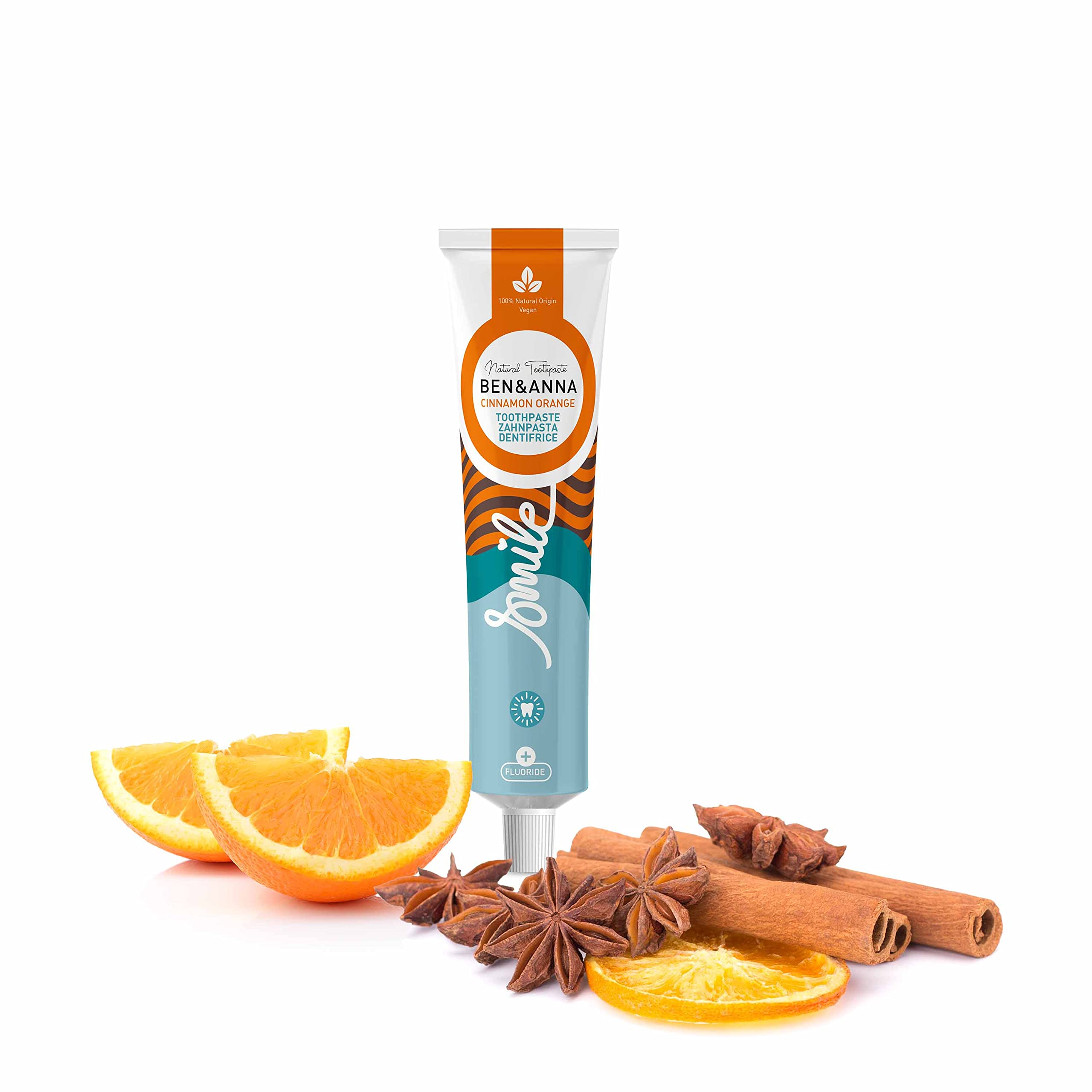Ben & Anna natürliche Zahnpasta mit nachhaltiger Verpackung – Zimt/Orange (75 ml, 1er Pack)