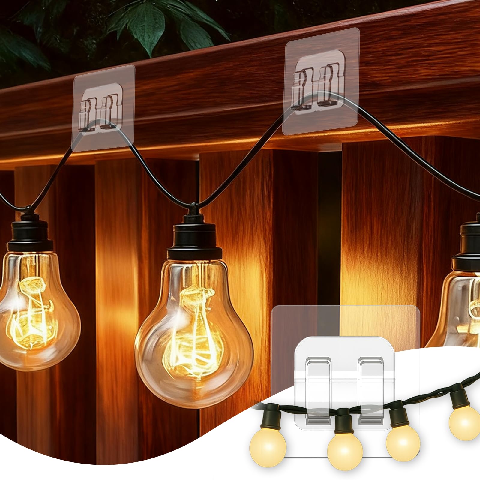 Latoxcaa Kabelhalter 80 Stück Kabelhaken für Außen, Selbstklebende Kabelclips Wasserfest & UV-beständig, Kabel Organizer|Beschädigungsfreie Haken für Lichterkette Weihnachten| Kabelmanagement