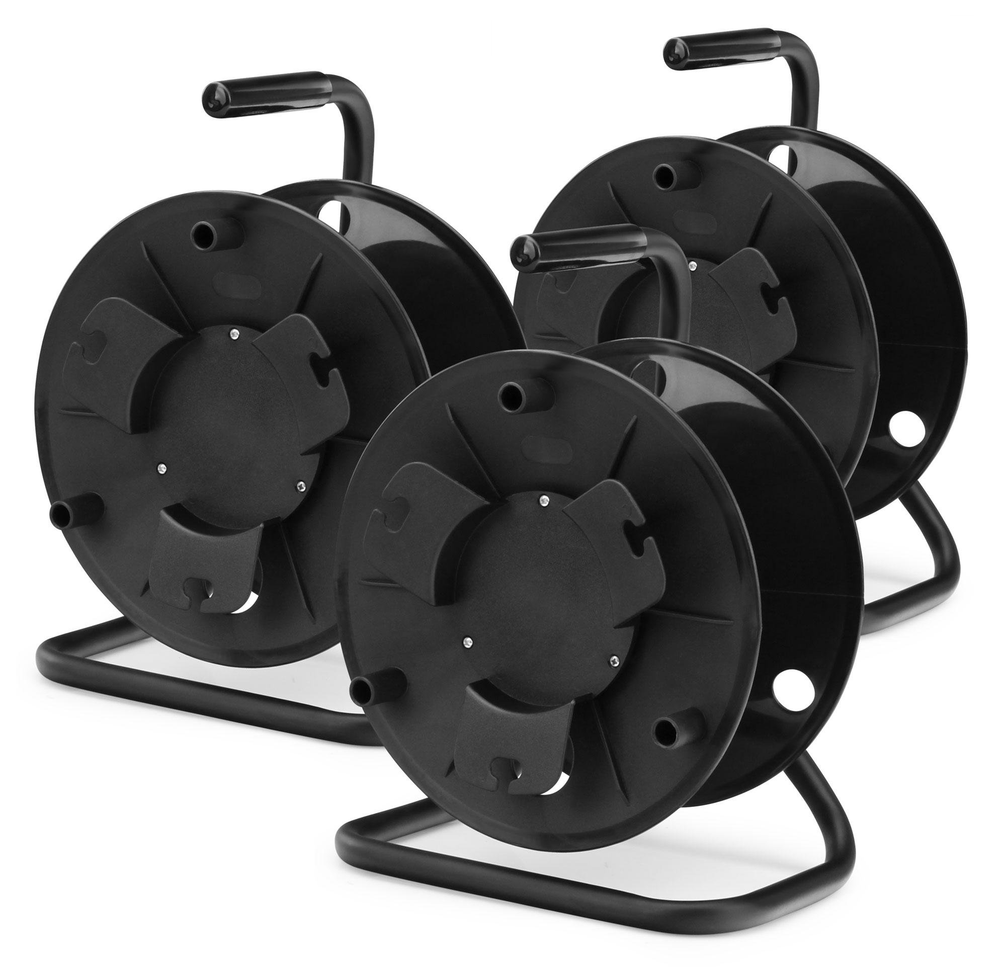 Pronomic KT-100 Tambor de Cable Vacío Set de 3, Tambores vacíos prácticos | Para aprox. 80 - 100 metros de cable de micrófono cada uno, Para cables sueltos, mangueras, alambres, etc., Asa ergonómica