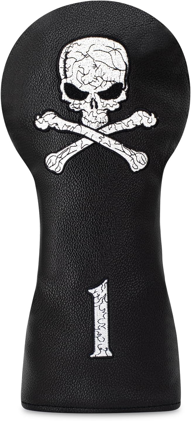 Golf Skull Skeleton Head Cover Golf Club Black Leather Headcovers Set Fits Driver Fairway Wood Hybrid Utility Putter Iron Wedge Headcover.