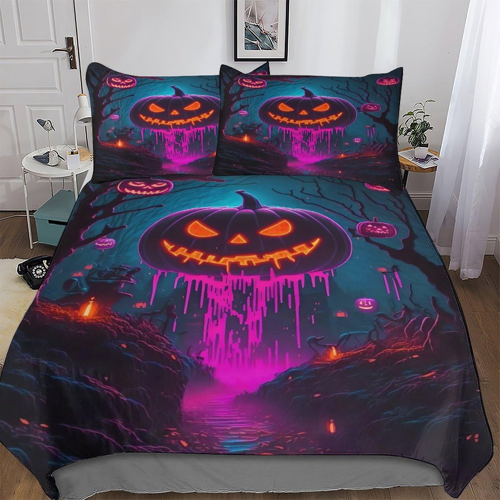 Housse de couette Halloween citrouille haut de gamme 220x240 : parure douce chic