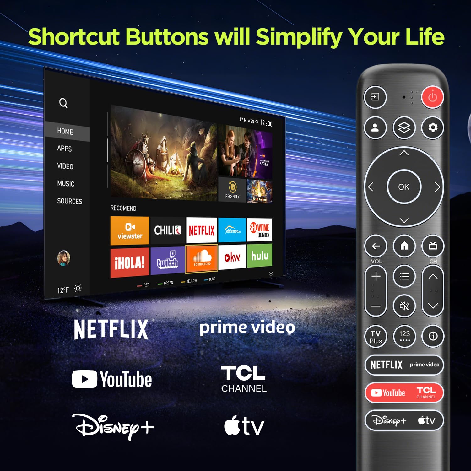 Zamienny podświetlany pilot zdalnego sterowania do TCL Google Smart TV, RC813 kompatybilny z telewizorami TCL QM8/QM7/S5/S4/S3/Q7/Q6/Q5 4K UHD HDR LED QLED QD-MiniLED Full-HD Smart TV (z