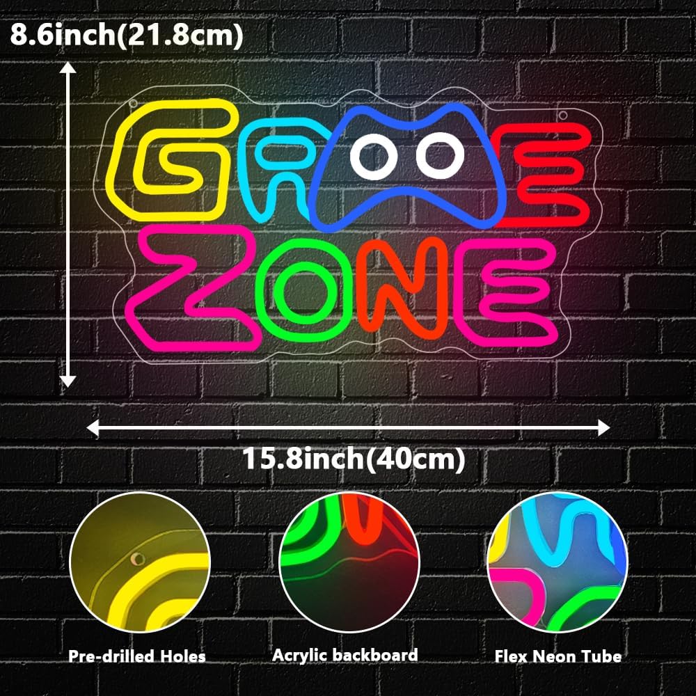 Game Zone Neon Sign, LED Neon Light Sign for Game Gaming Room Wall Decor Gamer Room Led Light Up Sign for Teen Boy Man Cave Birthday Gift Favor Dimmable USB Powered(15.8"*8.6") - Image 3