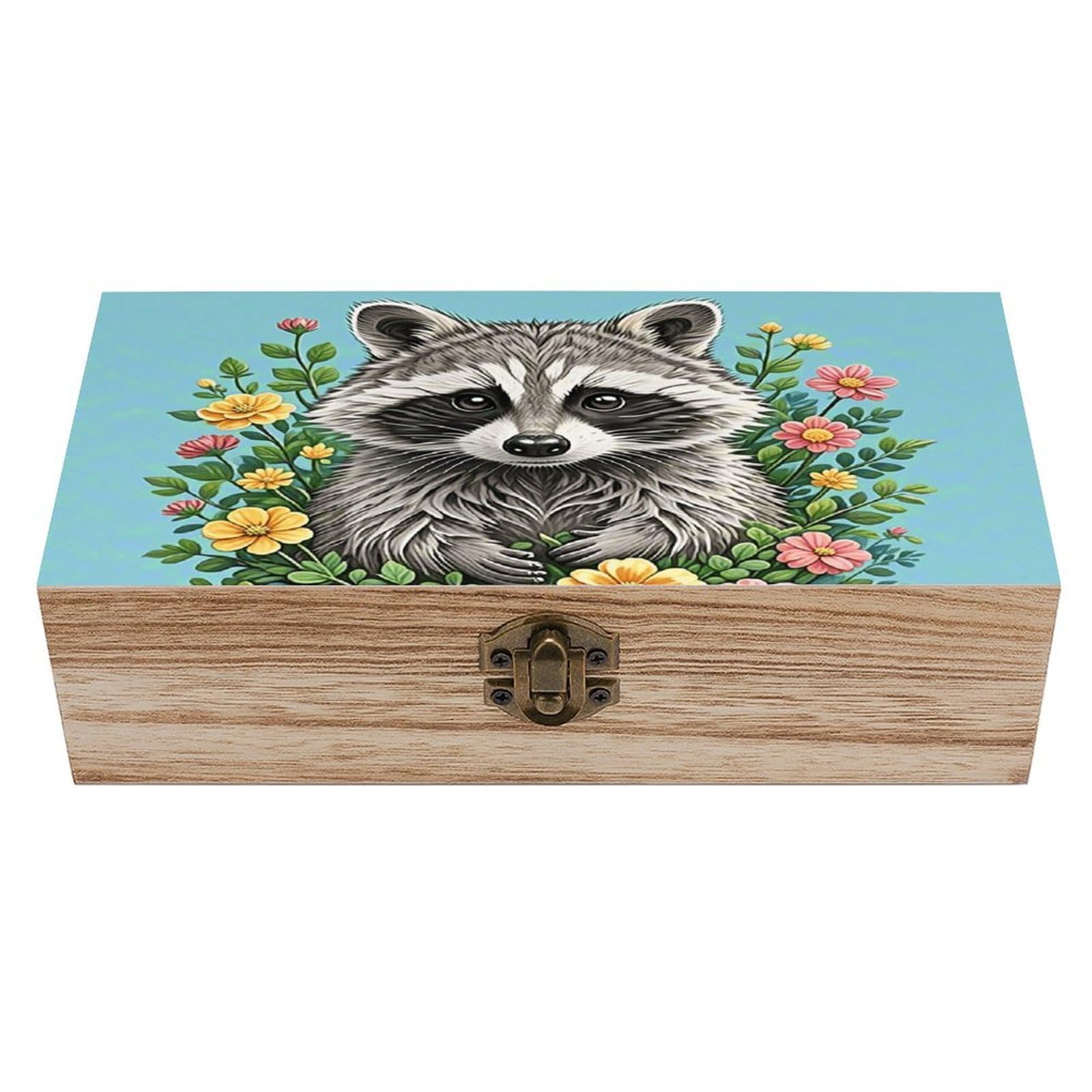 FodPand Decorative Keepsake Box Wooden Storage Boxes with Hinged Lid Handmade Raccoon Wood Organizer Memory Treasure Box for Jewelry Craft Card Photo Storage Wedding Bridal Shower Gifts