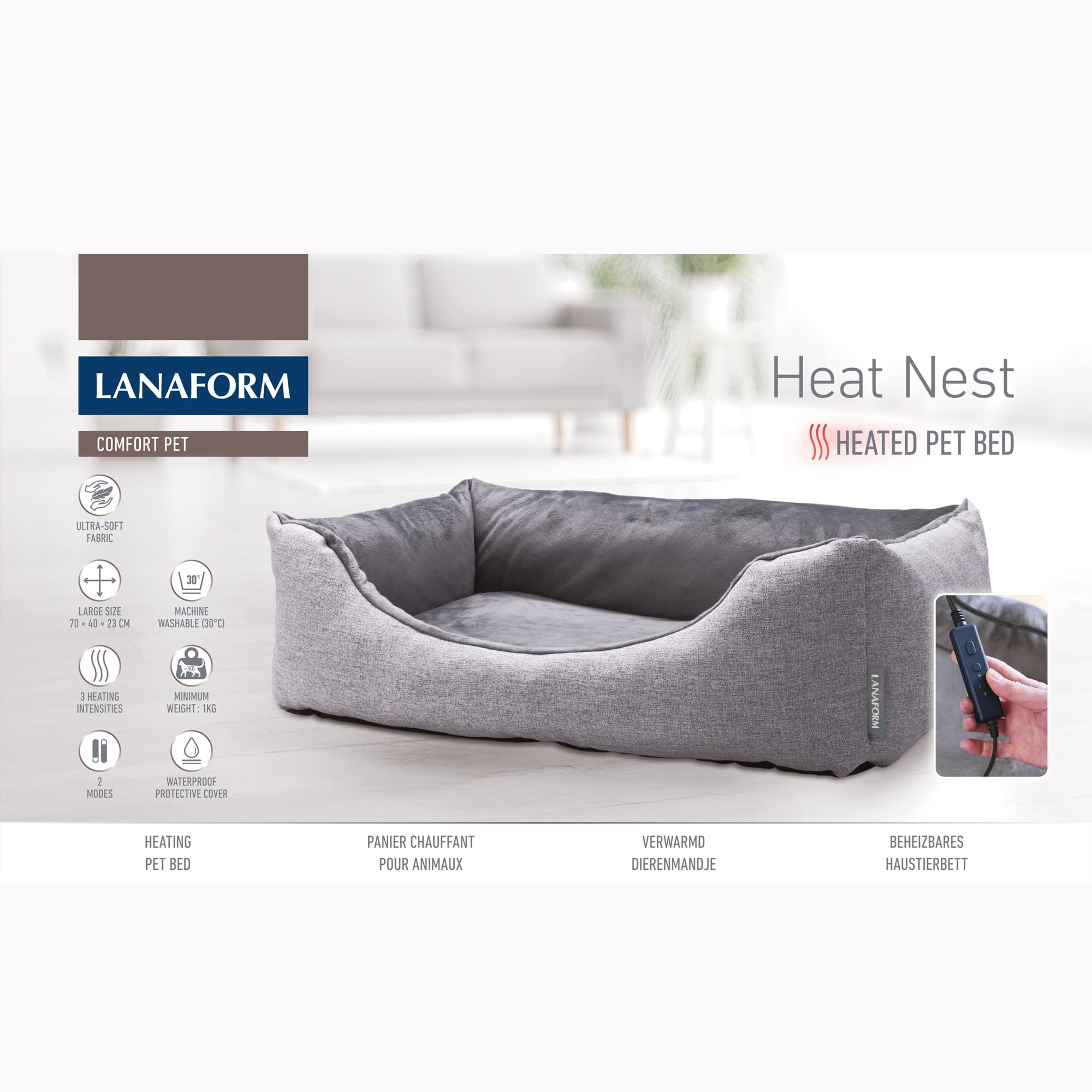 Heat Nest - Cama Calefactable Perro Gato - Cama Térmica Mascotas - Cojín Calor 3 Niveles - Nido Invierno Waterproof - Detección Inteligente Presencia – Cesta Lavable Suave Confort