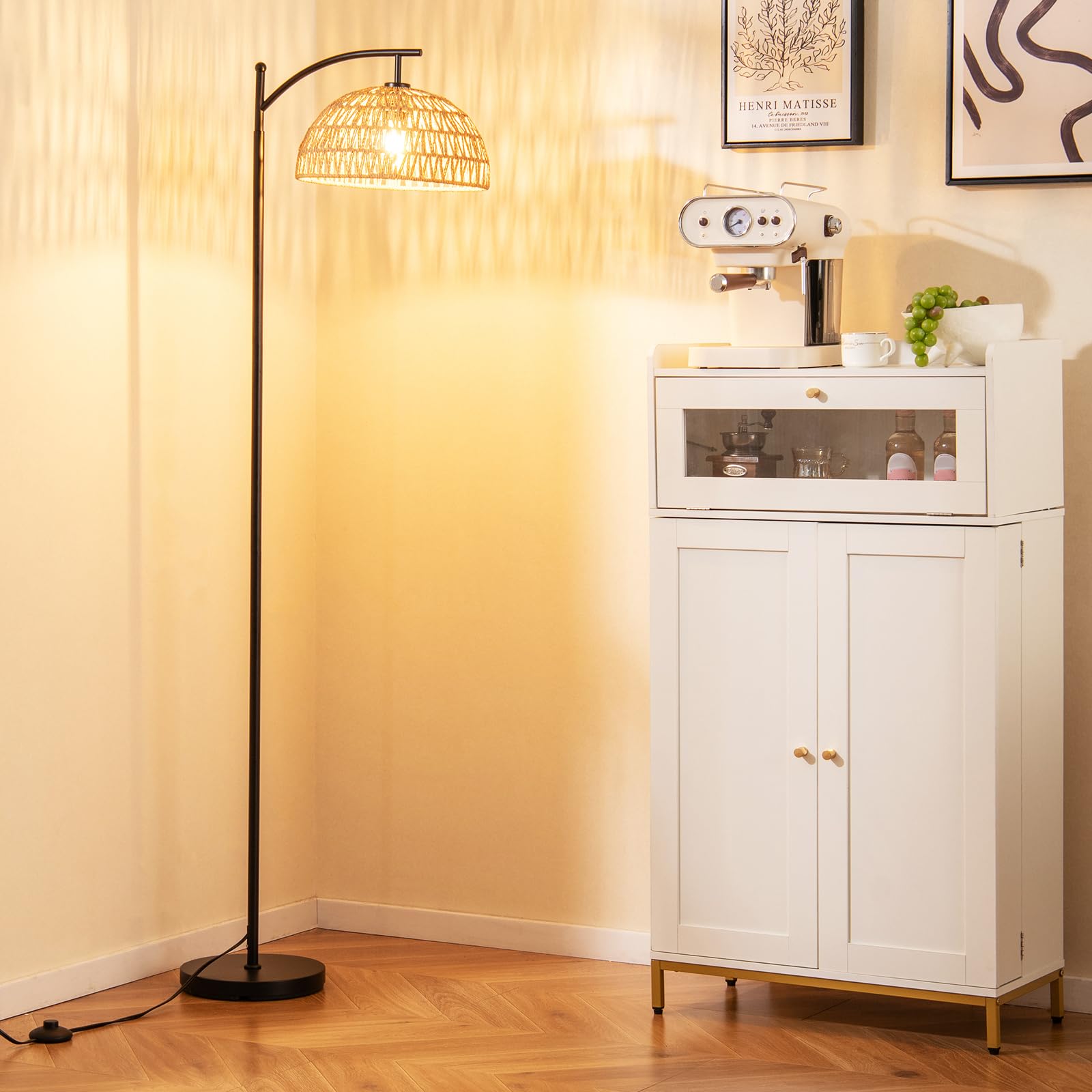 COSTWAY Lámpara de Pie, 160 cm Lámpara de Pie Moderna con Pantalla Colgante, Base Estándar E27 y Interruptor de Pedal, Mueble de Iluminación para Sala de Estar, Dormitorio y Comedor