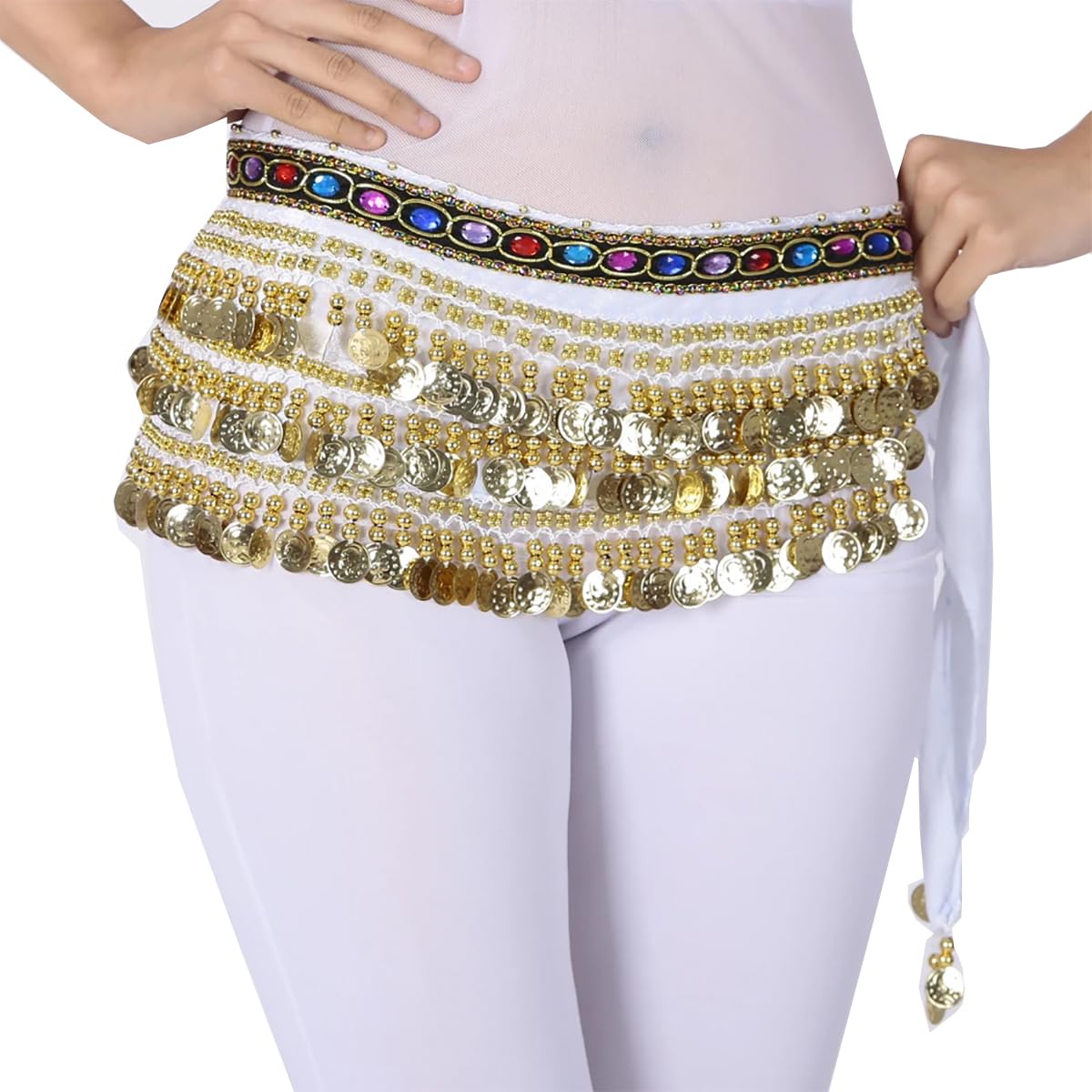 FancyDressWale Belly Dance Hip Scarf Waist Belt with Gold Coins for Women and Girls (White Premium) (B0D37BTKLH) Amazon Price History, Amazon Price Tracker