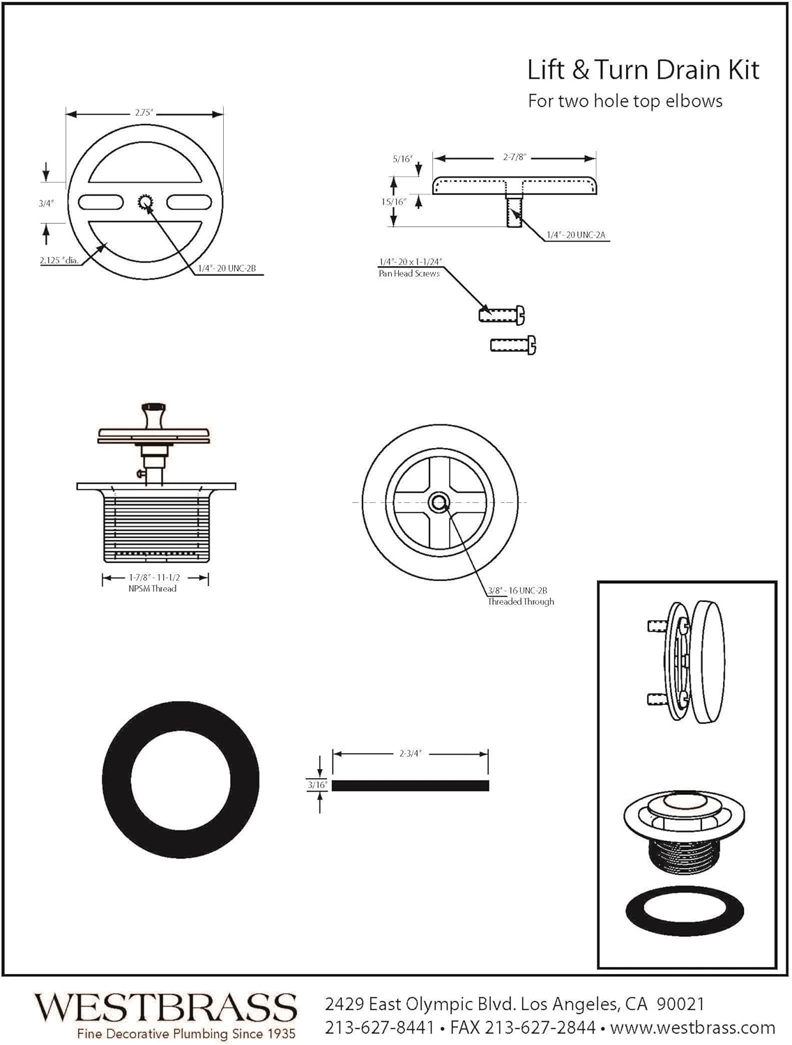 Westbrass A94H-62 1-1/2" NPSM Coarse Thread Twist & Close Bathtub Drain with Illusionary No-Hole Overflow Faceplate, Matte Black