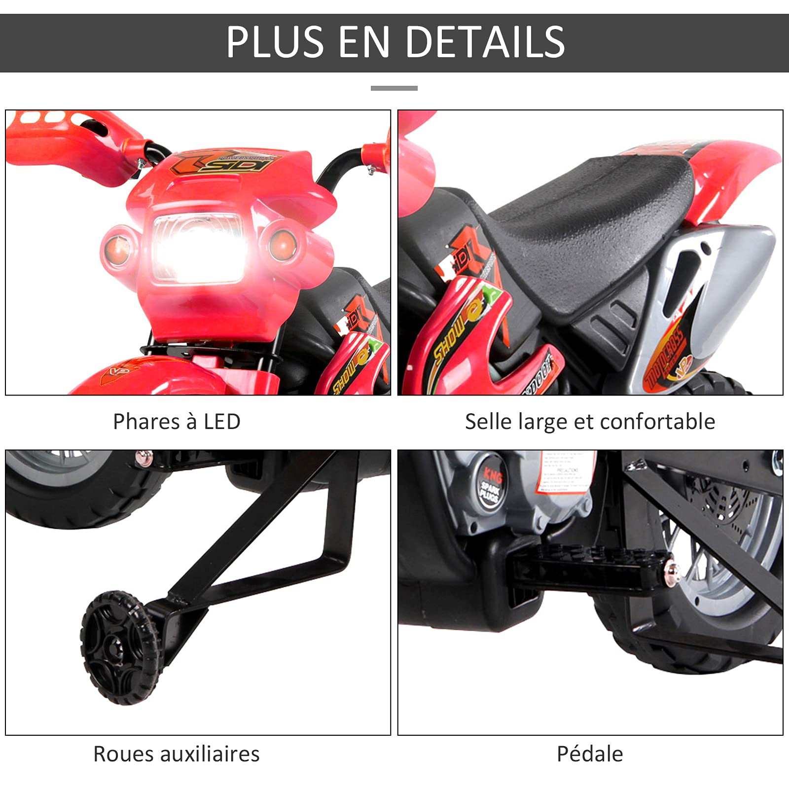 HOMCOM Moto Cross Électrique Enfant 6V 102x58x66 cm Rouge Noir