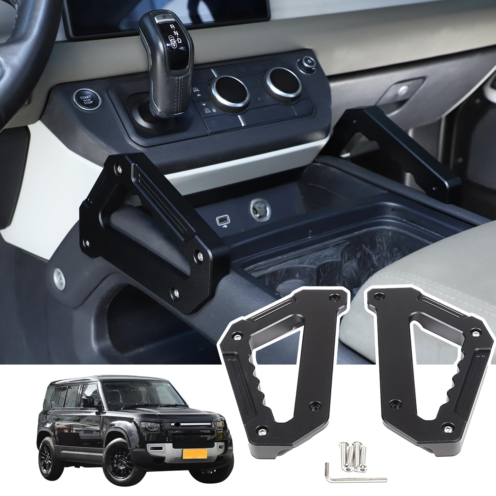 Bekantogy Car Central Control Grab Handles Compatible with Land Rover Defender 90 110 130 2020-2024 Aluminum Alloy Grab Handle Armrest for Center