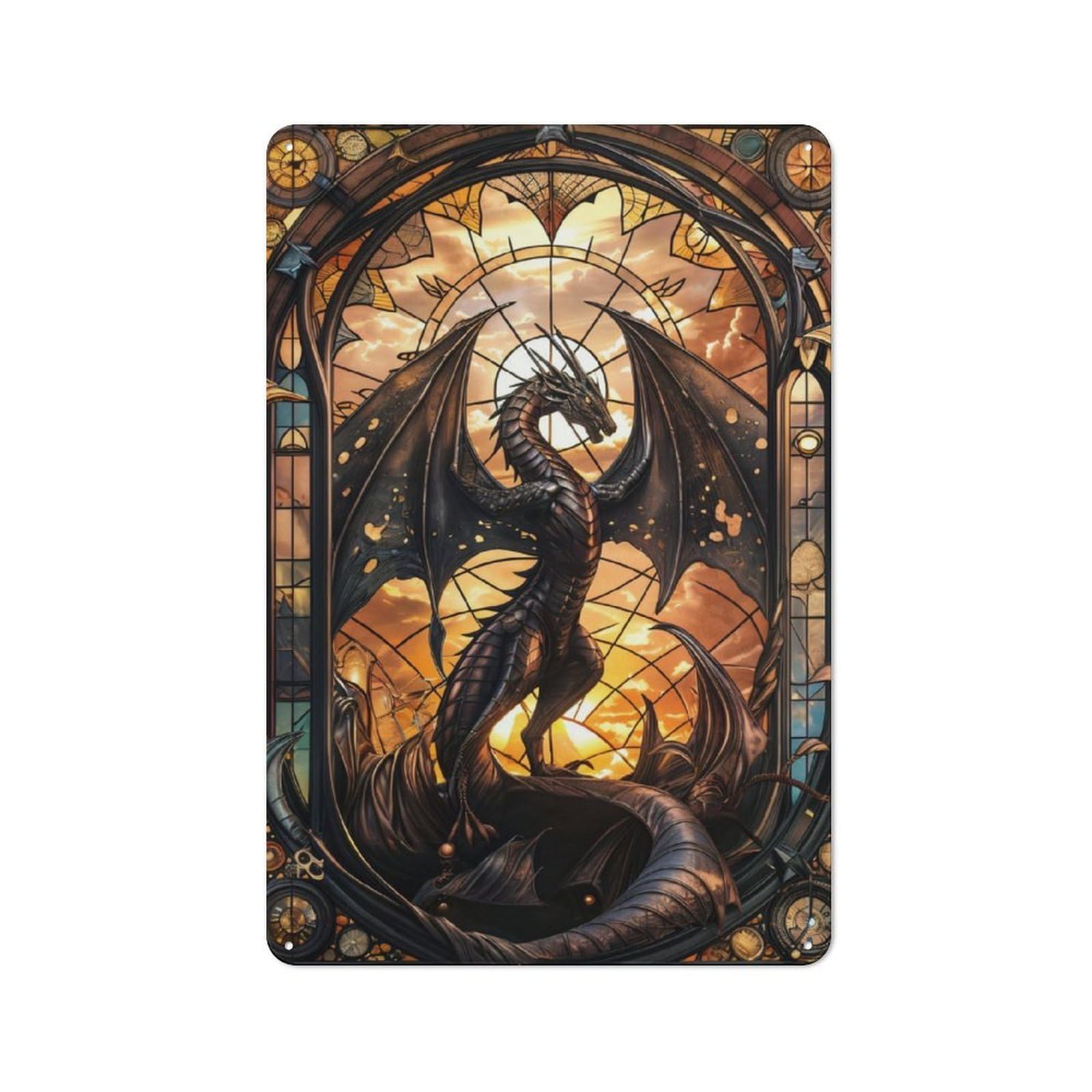 Junmoney Earthen Stained Dragon Tin Wall Plaque 30X20cm With For Pub Or Café, For Collectors Of Retro Metal Wall Decor