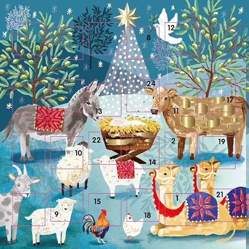 Nativity Star Animals Scene Advent Calendar Card - 158mm x 158mm – 24 Doors