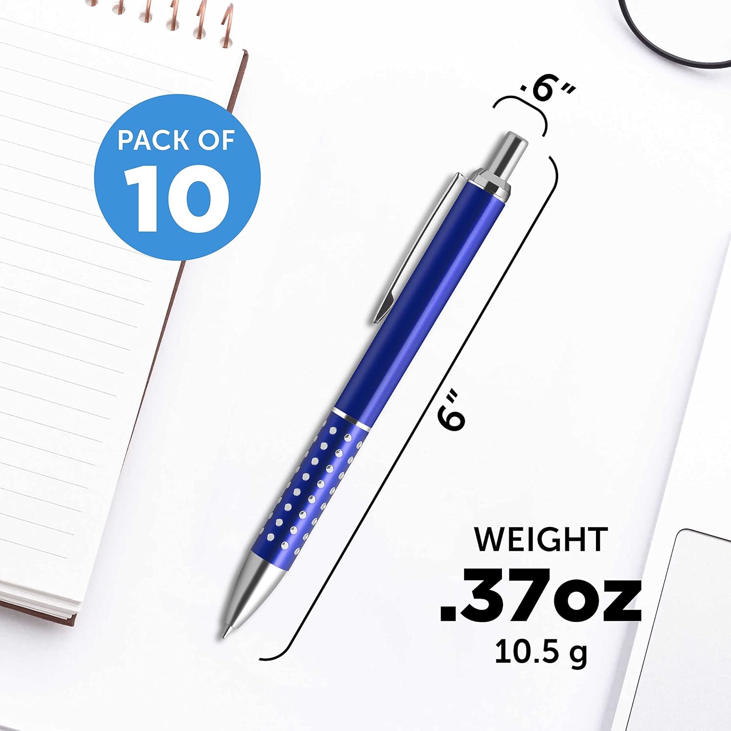 DISCOUNT PROMOS 10 Rhinestone Pens Pack - Retractable, Black Ink - Blue