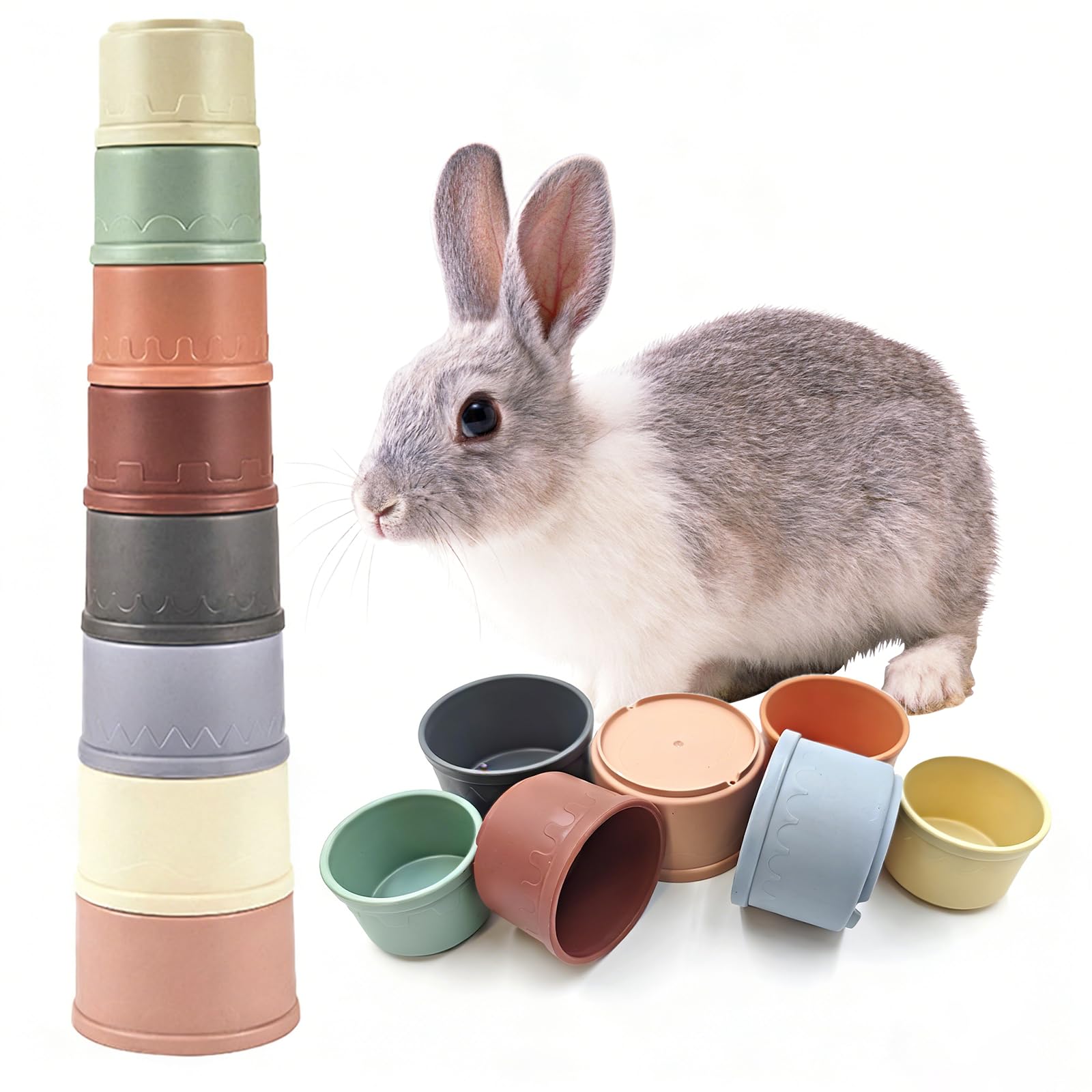 starfa lab 8 Pcs Stacking Cups for Small Animal Toys,Nesting Rabbit Toys of Different Sizes,Safe Plastic Colorful Nesting for Bunny Guinea Pig Hiding Food and Playing