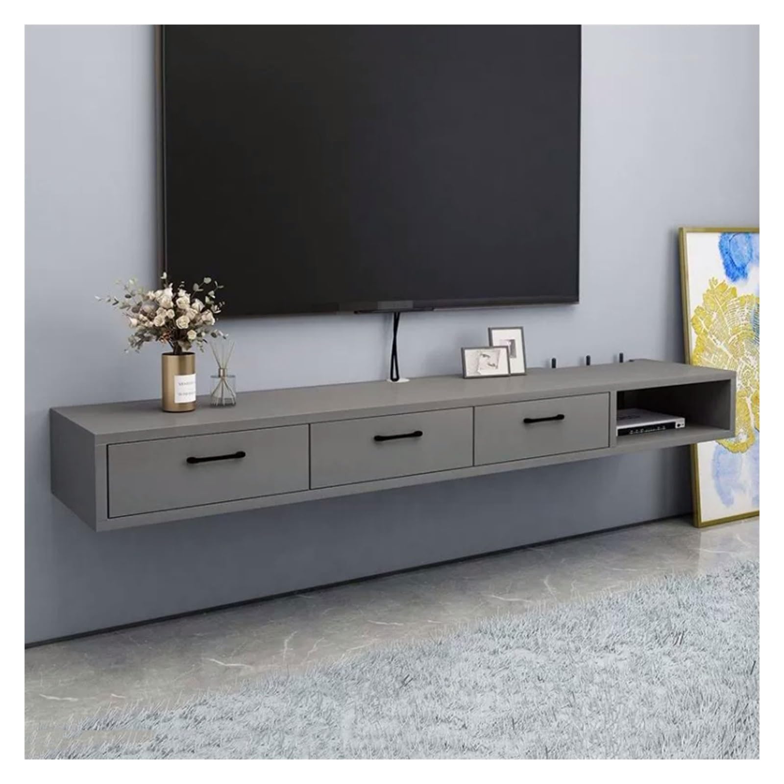 Mueble TV Mueble de TV flotante de madera multifuncional montado en la pared con gabinete de almacenamiento y cajón Mueble de TV for dormitorio Sala de estar Mueble de televisión moderno Mueble para t