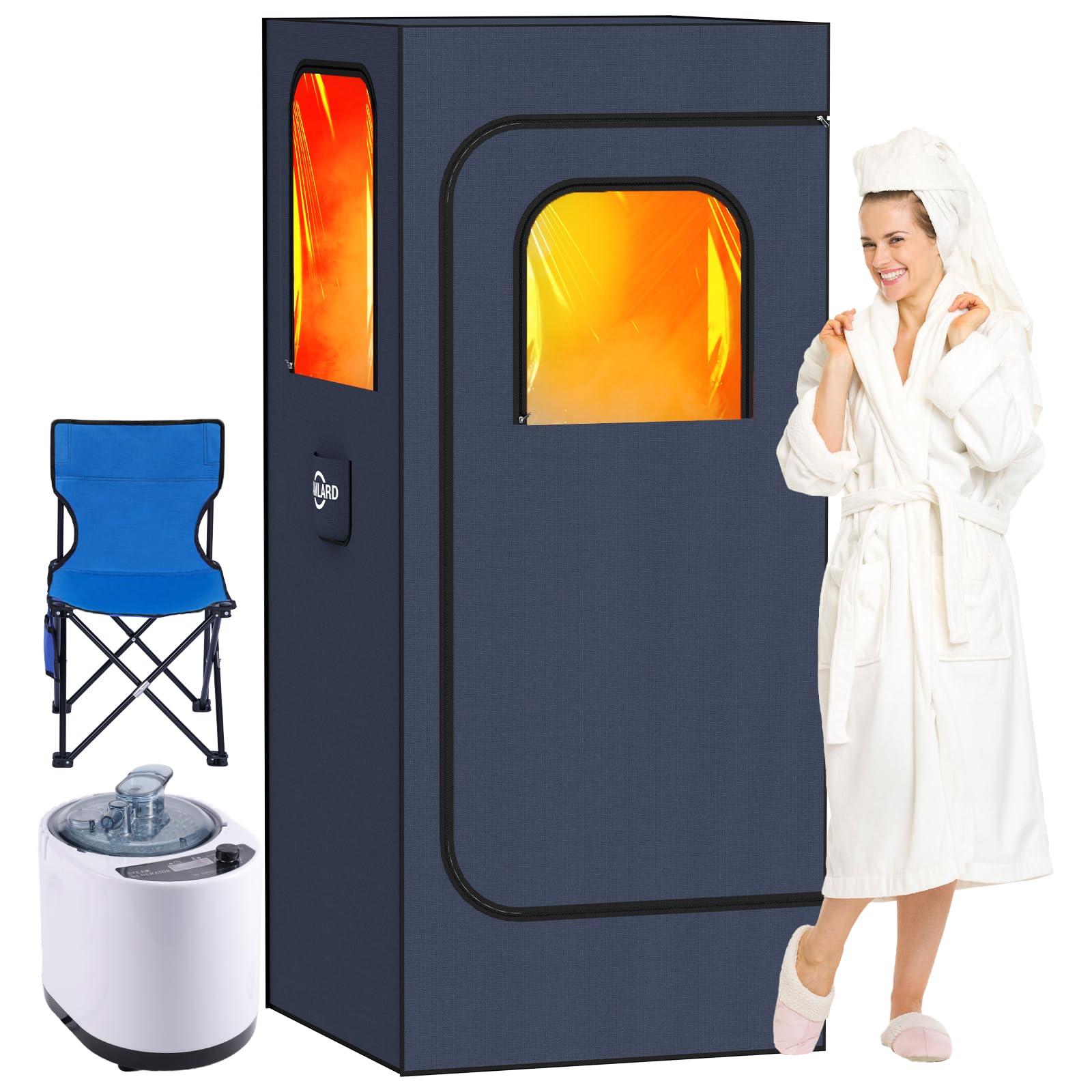 CAMLARD Portable Steam Sauna Box at Home, Sauna Tent for Home with Steamer, Remote Control and Fodable Chair for Relaxation (Pipe Nylon Grey)