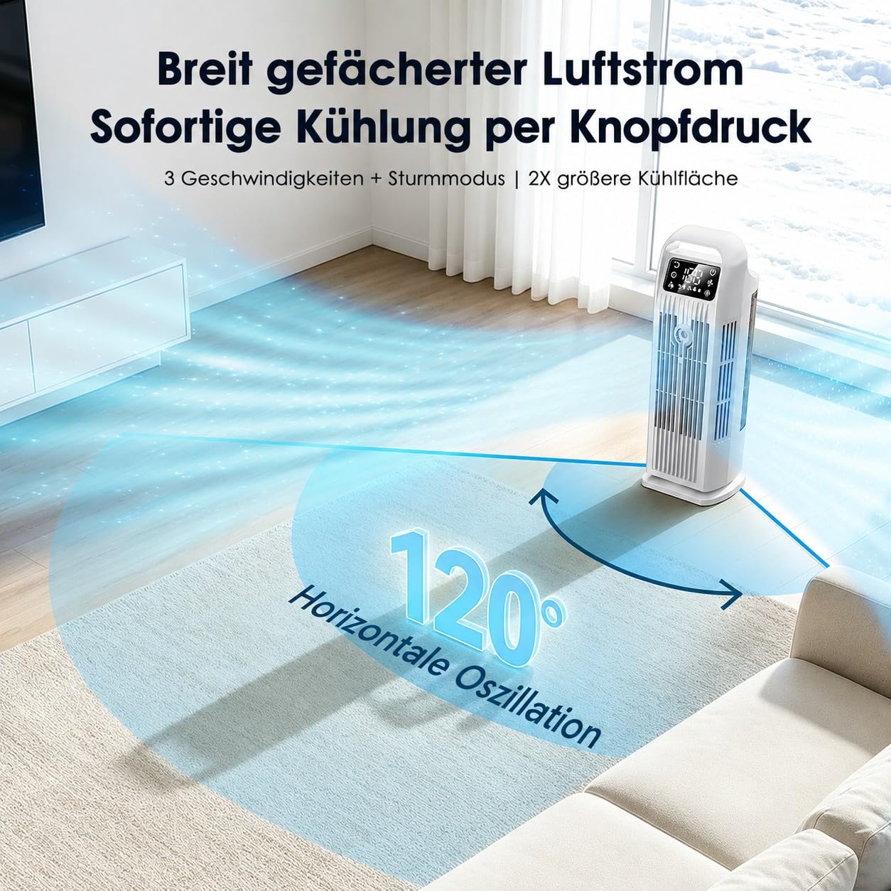 Mobile Klimaanlage ohne Abluftschlauch 6-in-1, Luftkühler mit Wasserkühlung & 1200ml Tank, 7m/s Turbo, 120° Oszillation, 1-12H Timer, 36W Leises Mini Klimagerät für Schlafzimmer & Büro, Cremeweiß