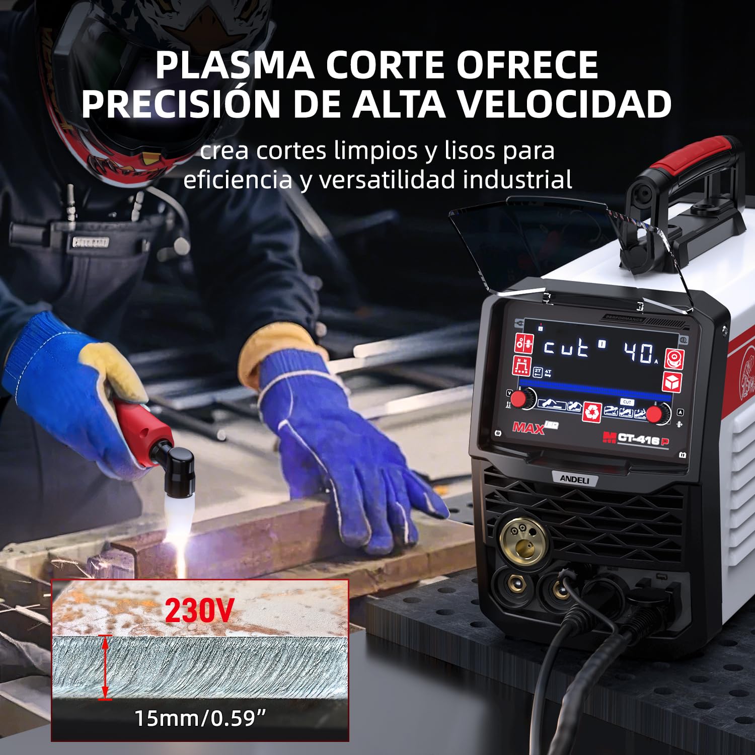 ANDELI Soldador Multifuncional 6 en 1 230V 160A – Maquinaria Combinada Soldador de Aluminio HF TIG/MIG/MMA+Flux Core, Cortador de Plasma 40A, Arco Pulsado, Inversor IGBT MCT-416P