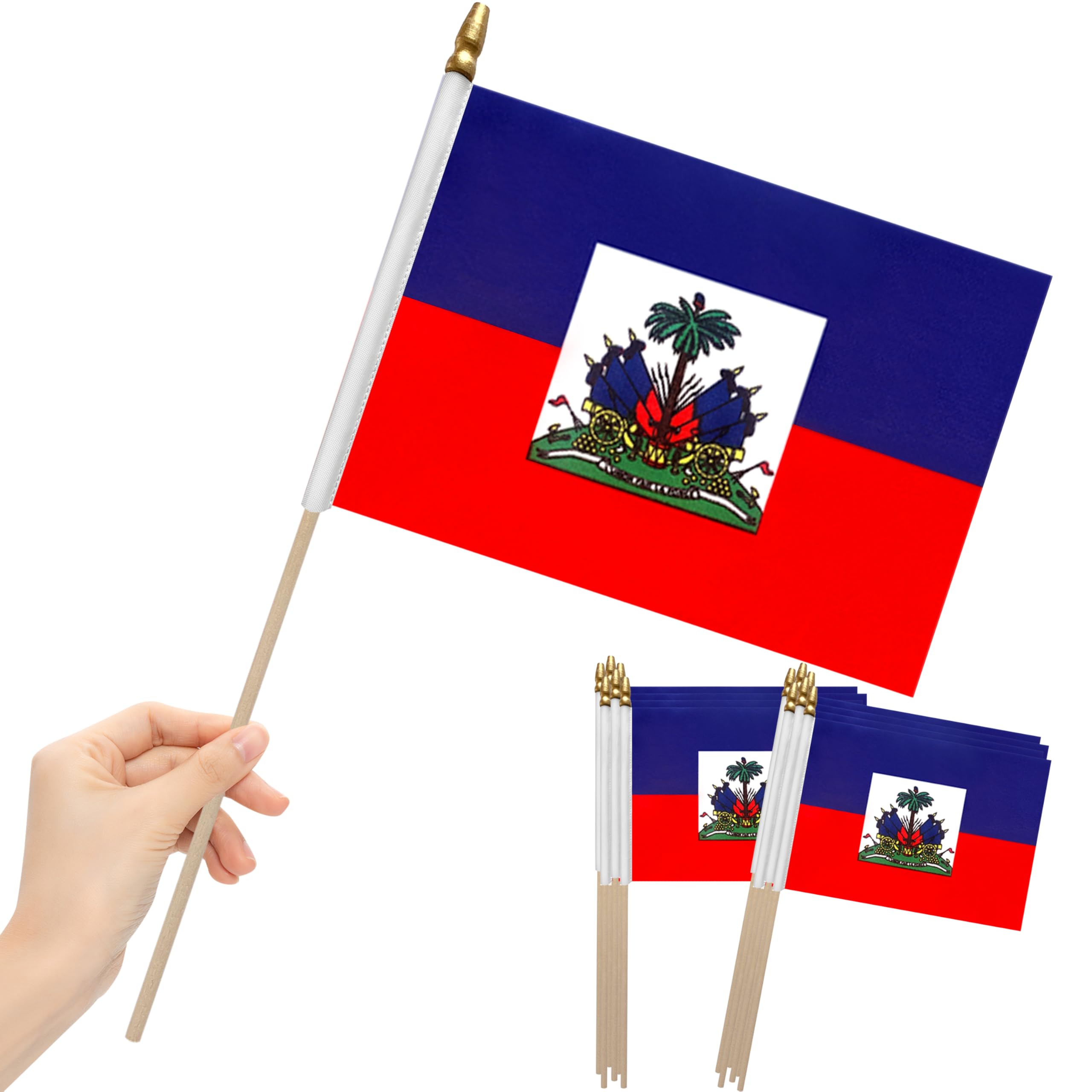 LoveVC 12Pcs 8×12 Inch Haiti Flags Haitian Small Mini Handheld Stick Flag Decorations