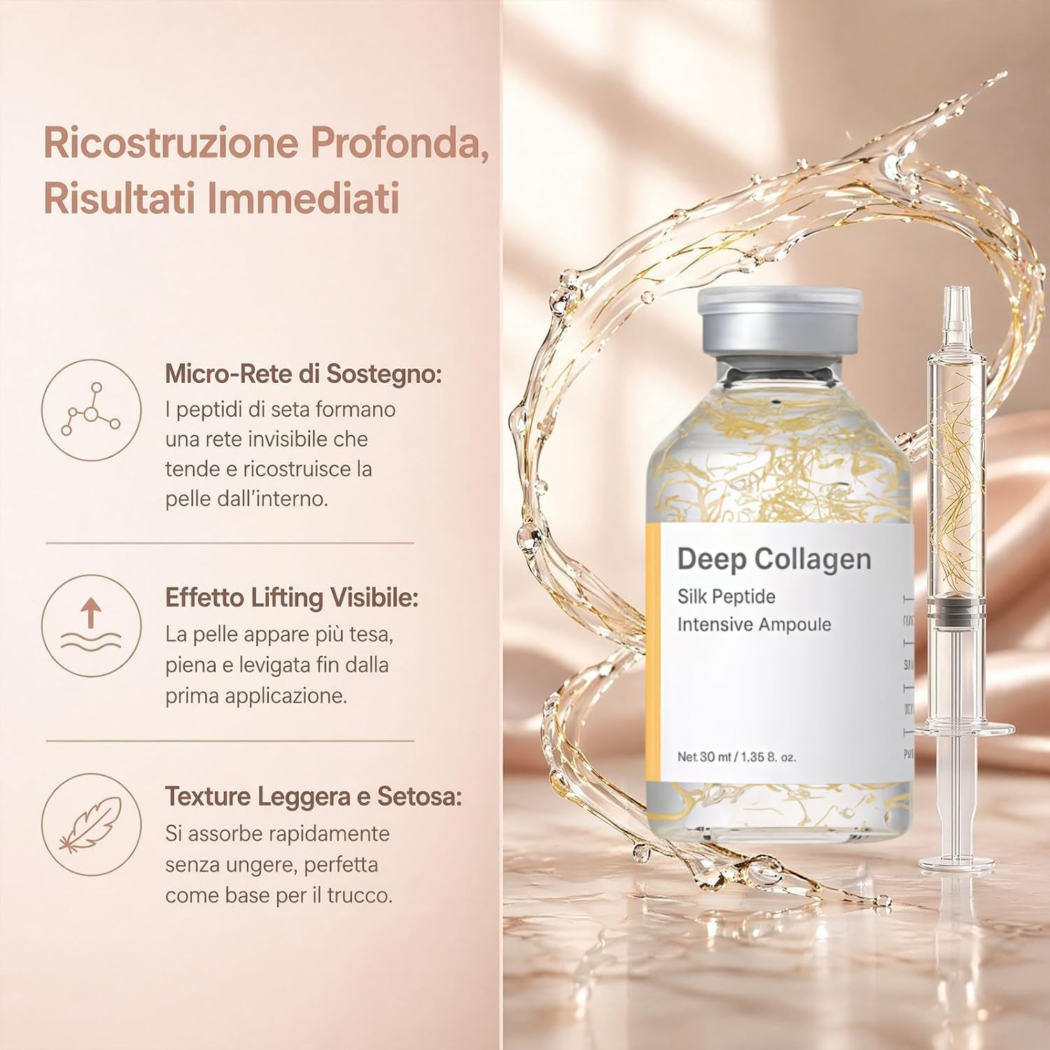 BioChroma Siero Viso Coreano Effetto Lifting al Collagene 2x30ml | Siero viso coreano liftante con collagene e peptidi di seta. Azione antietà rimodellante per pelle tonica e idratata.