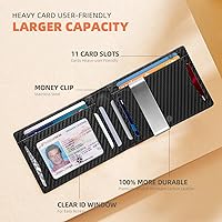 Vista 133 de RUNBOX - Carteras delgadas para hombre, cartera de piel con pinza para el dinero, cartera de bolsillo frontal con bloqueo RFID, tarjetero Negro