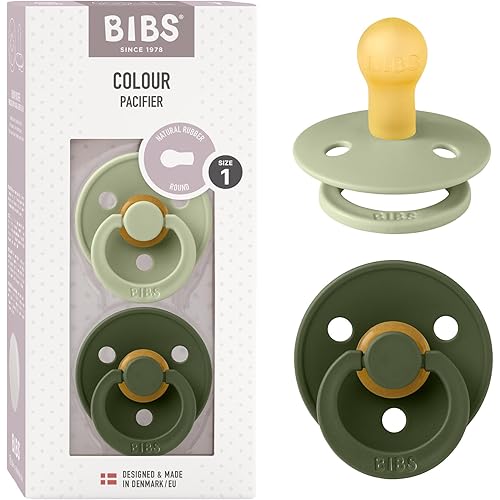BIBS Pacifiers Colour Collection | Natural Rubber Baby Pacifier | Set of 2 BPA-Free Soothers | Made in Denmark | 0+ Months (Pack of 2) | Sage/Hunter Green