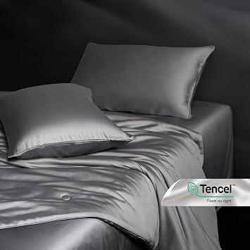 Hotel Grand Tencel Lyocell Summer Cooling Comforter Silk 300 Thread Count Tencel Cover Cooling Blanket for Hot Sleepers King Size (Grey, 106x90, Packed with Pillowcase)