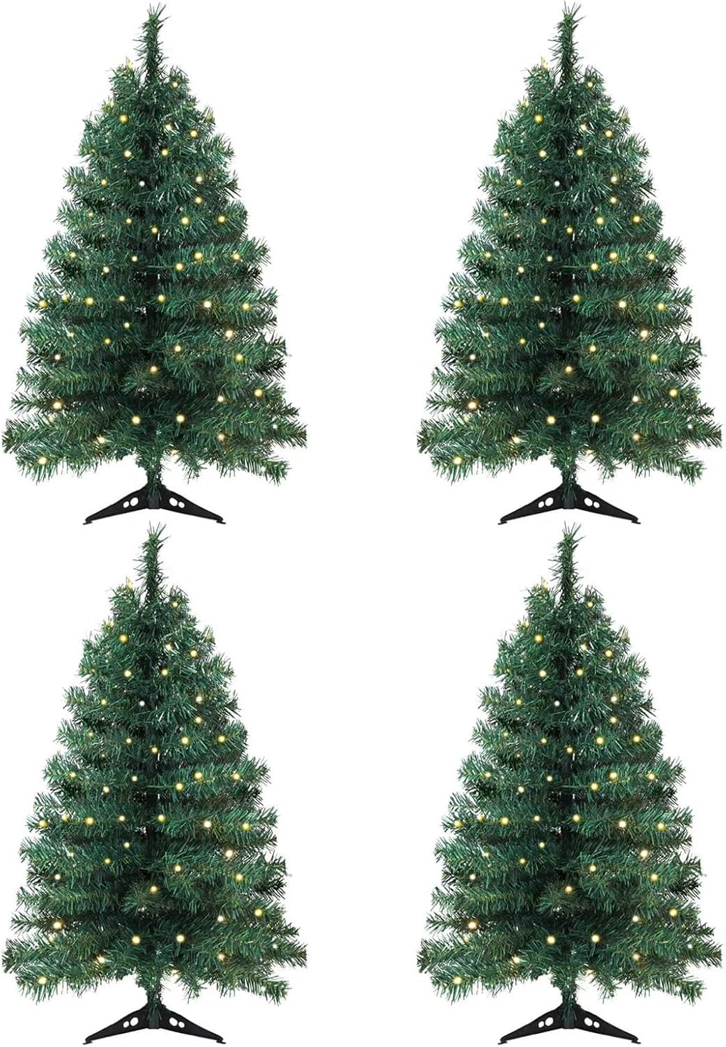 3ft Artificial Pre-lit Christmas Pine Tree with LED Warm Lights,Metal Hinges & Foldable Base,Easy Assembly for Home,Office,Green(4 Pack)