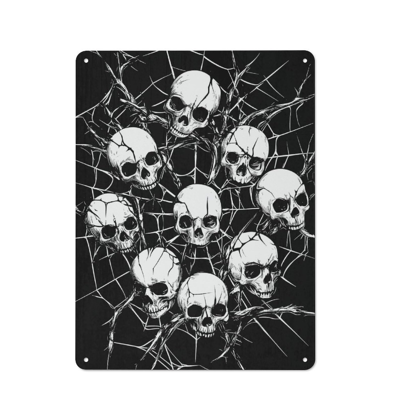 Junmoney Skulls In Spiderweb Tin Sign 40X30cm With For Hallway Wall, Vintage Decor, For Home Interiors, Feature Walls And Decorative Displays