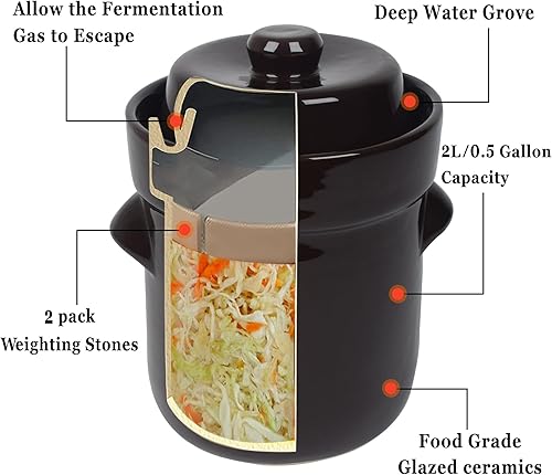 Miniatura 3 de Tarro de fermentación Crock Jar de 2 litros0.5 galones de cerámica para fermentación, decapado de kimchi, encurtidos, verduras, kombucha,