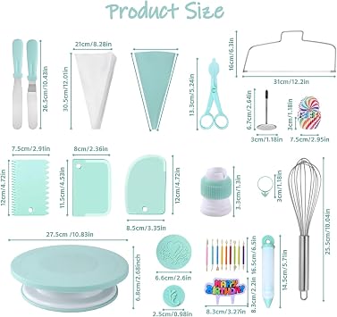 Cake Decorating Kit 267Pcs, Baking Supplies Tools with Cake Stand Turntable, Piping Bags and Numbered Piping Tips Cake Decorating Set, Cake Baking Accessories for Beginners (Green)
